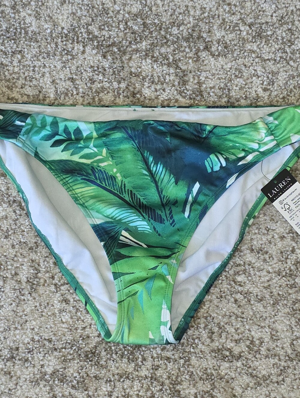 NWT Lauren Ralph Lauren Twisted Side Bikini Bottoms Green Tropical Sz 16